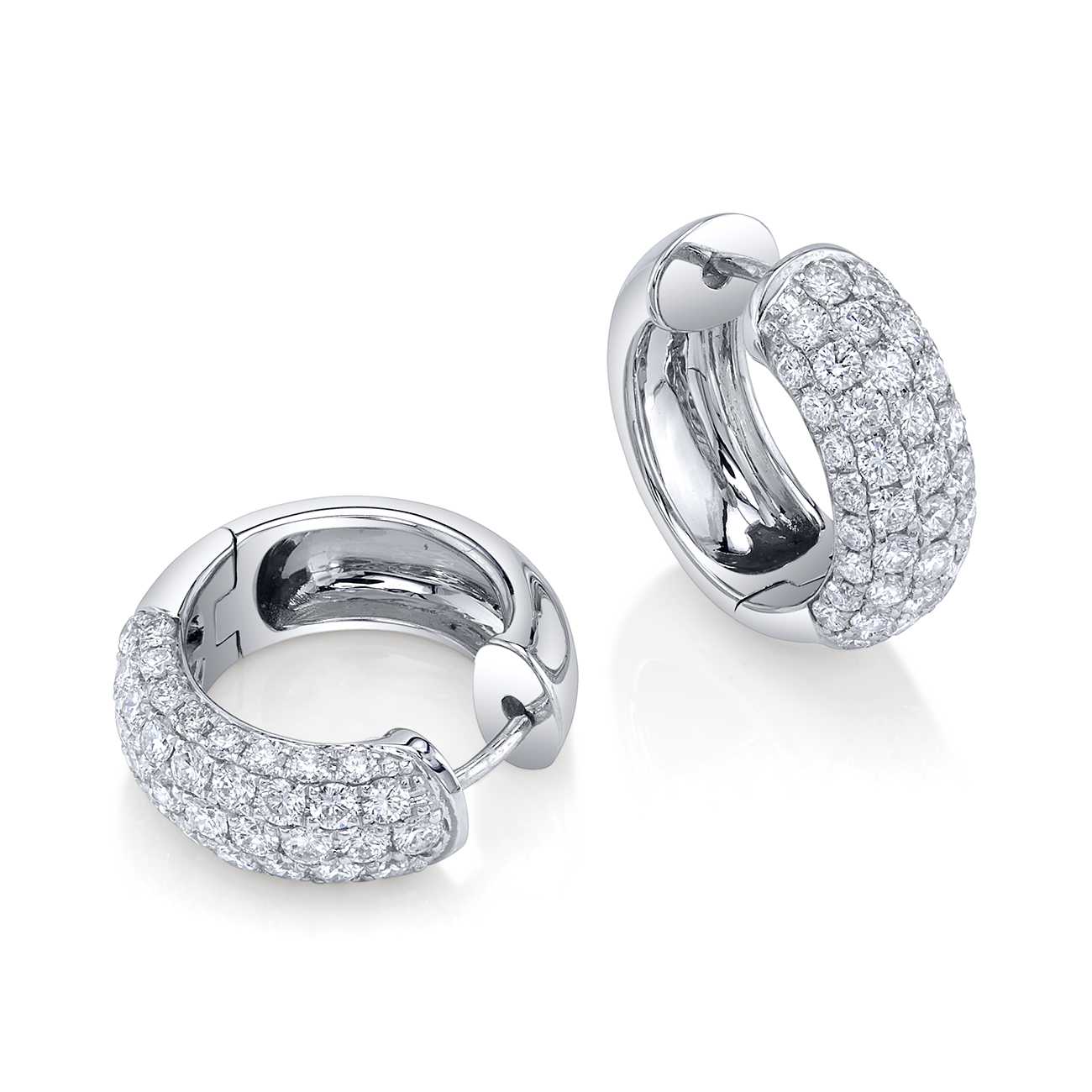 Micro Hoop Earrings with Diamonds in White Gold