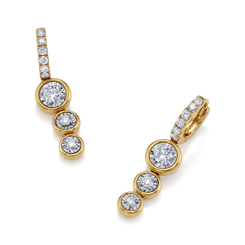 Emma Three Drop Earrings in Yellow and White Gold