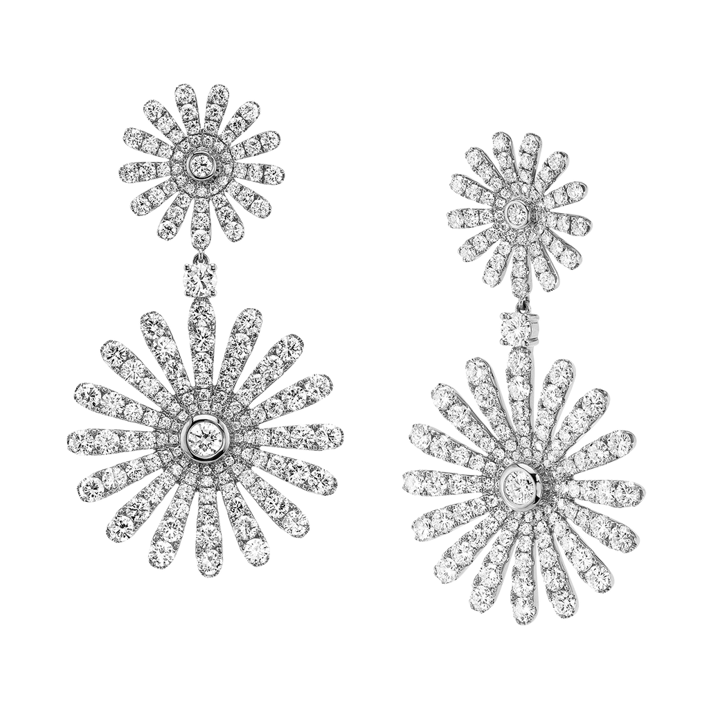 deBoulle Collection Daisy Double Drop Earrings in White Gold