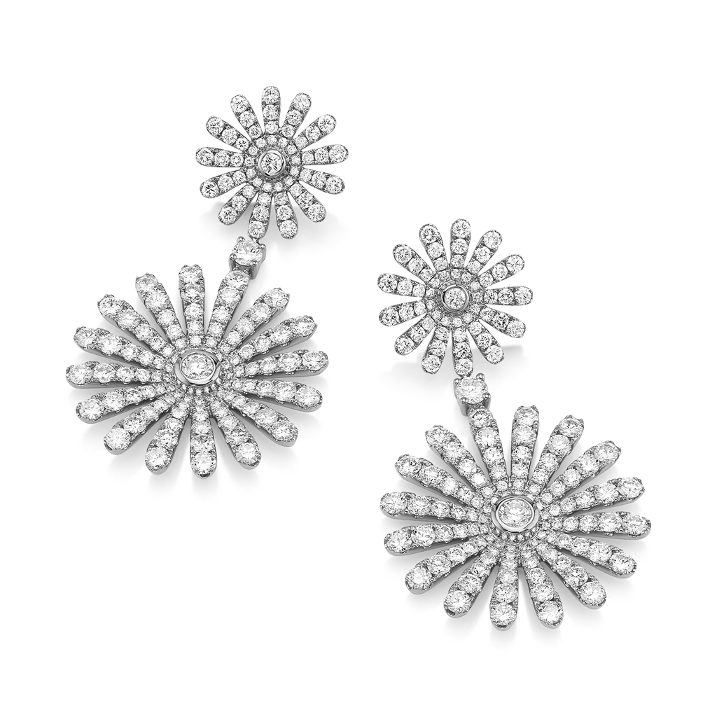 deBoulle Collection Daisy Double Drop Earrings in White Gold