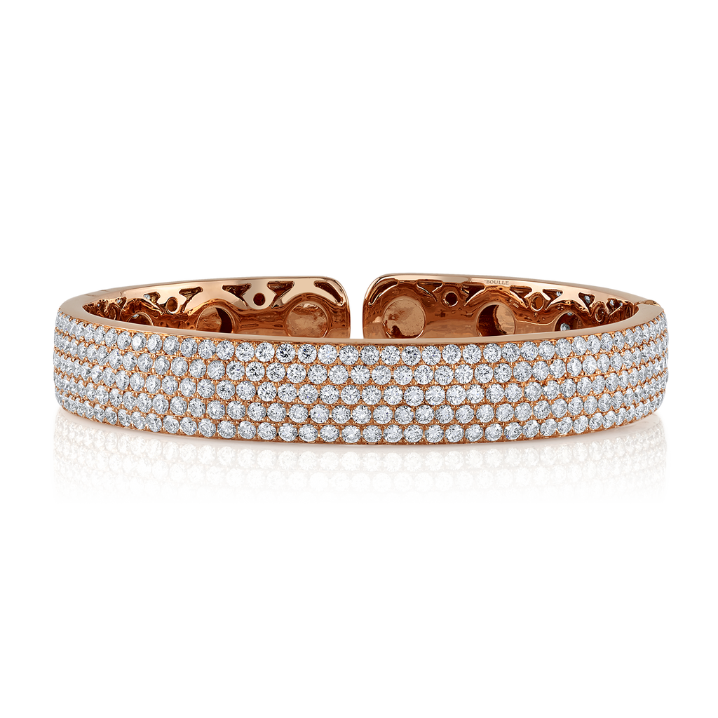 deBoulle Collection Pavé Diamond Open Hinged Bangle Bracelet in Rose Gold