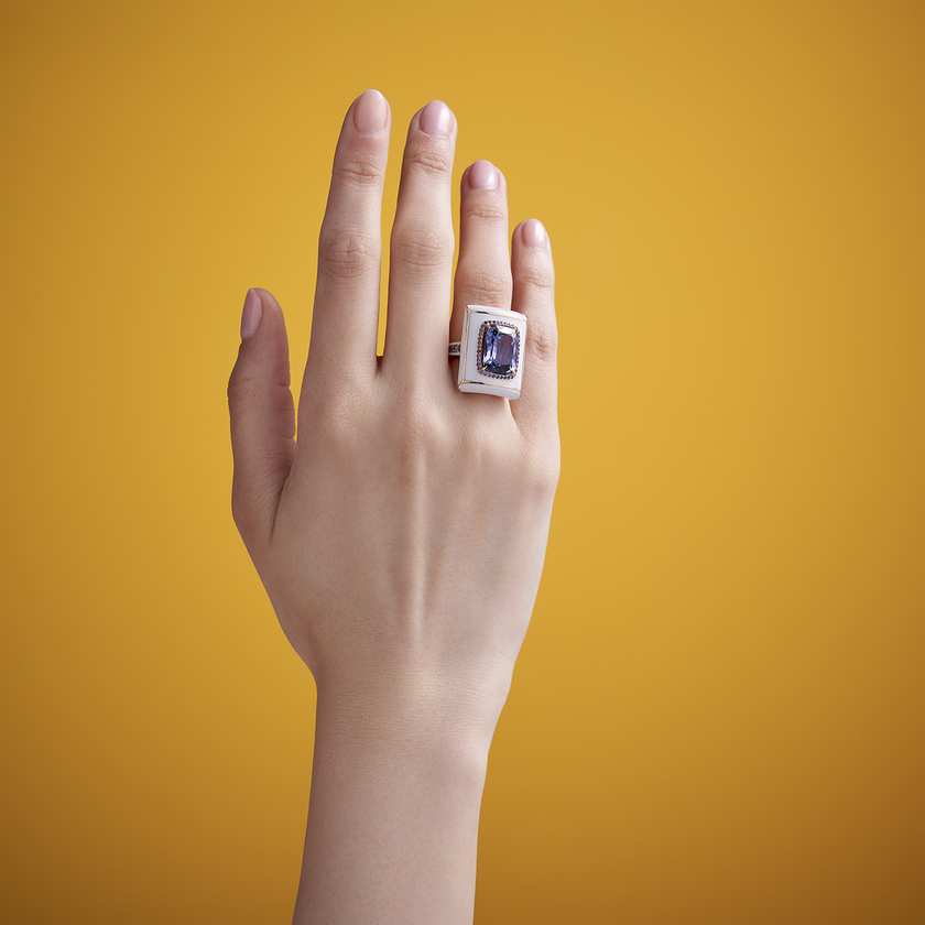 deBoulle Collection Tanzanite and Enamel Ring in Yellow Gold