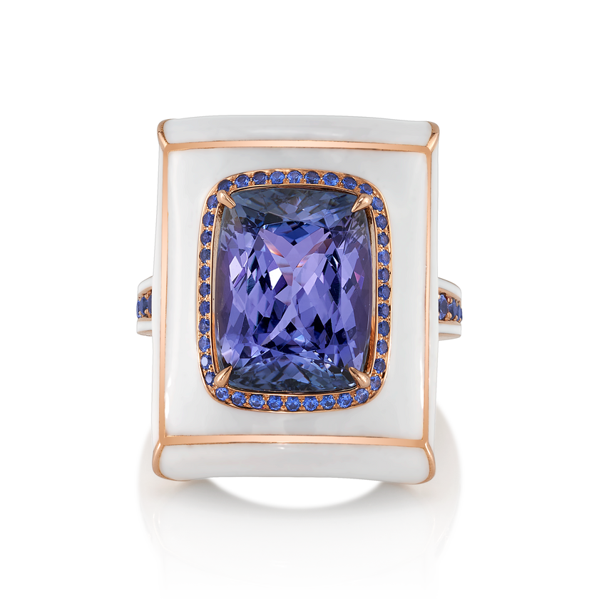 deBoulle Collection Tanzanite and Enamel Ring in Yellow Gold