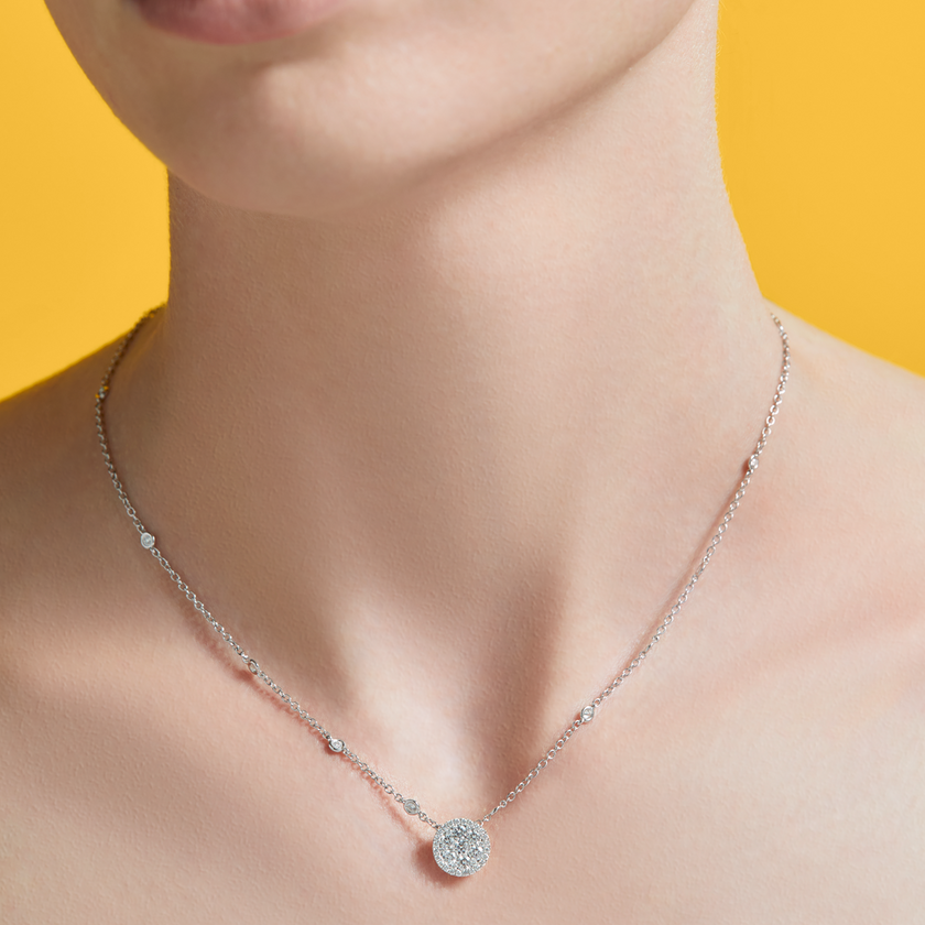 deBoulle Collection Round Diamond Cluster Pendant in White Gold