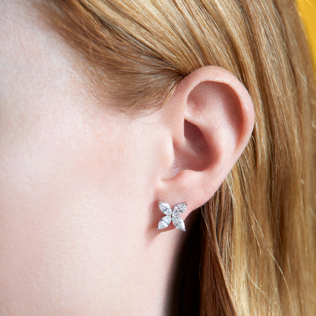 deBoulle Collection Four Petal Earrings in White Gold