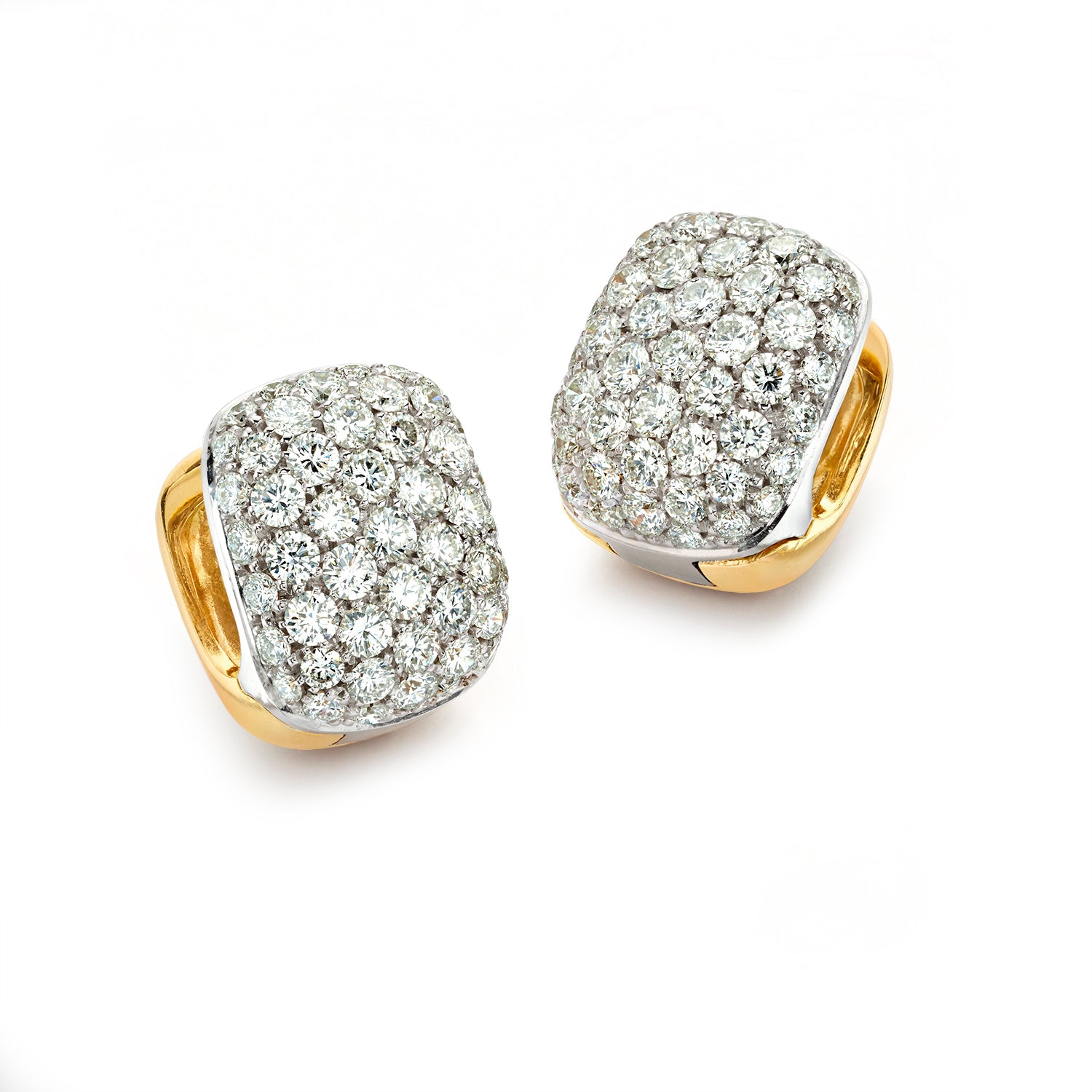 de Boulle Collection Pavé Huggies in White and Yellow Gold