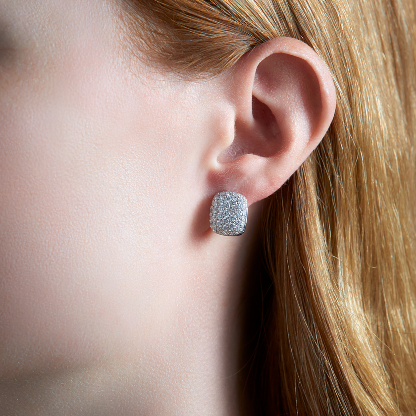 deBoulle Collection Pavé Huggies in White Gold