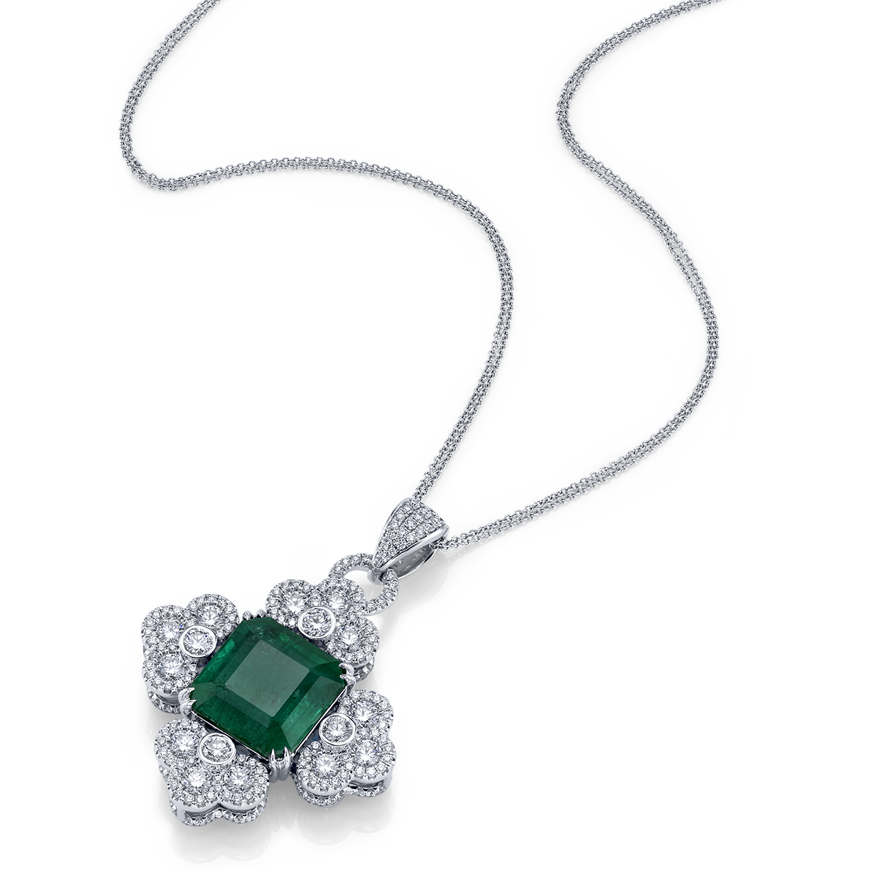 deBoulle High Jewelry Collection Emerald Bottony Cross Pendant