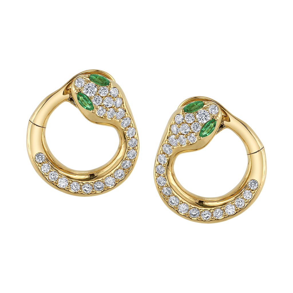 deBoulle Collection Snake Hoop Earrings in Yellow Gold