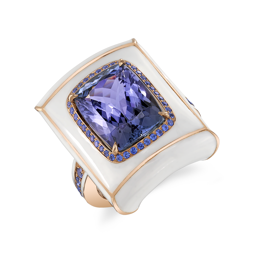 deBoulle Collection Tanzanite and Enamel Ring in Yellow Gold