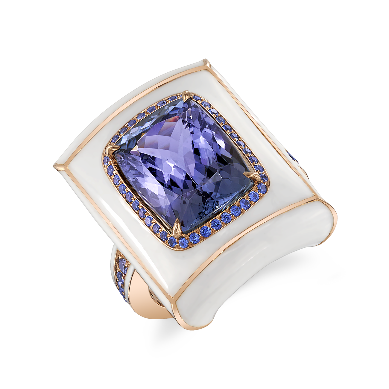 deBoulle Collection Tanzanite and Enamel Ring in Yellow Gold