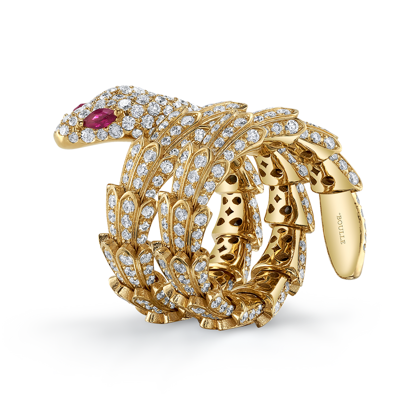 Snake Ring with Diamond Coils