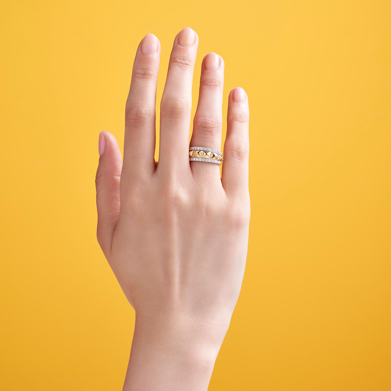 Studded Pyramid Ring with Diamonds