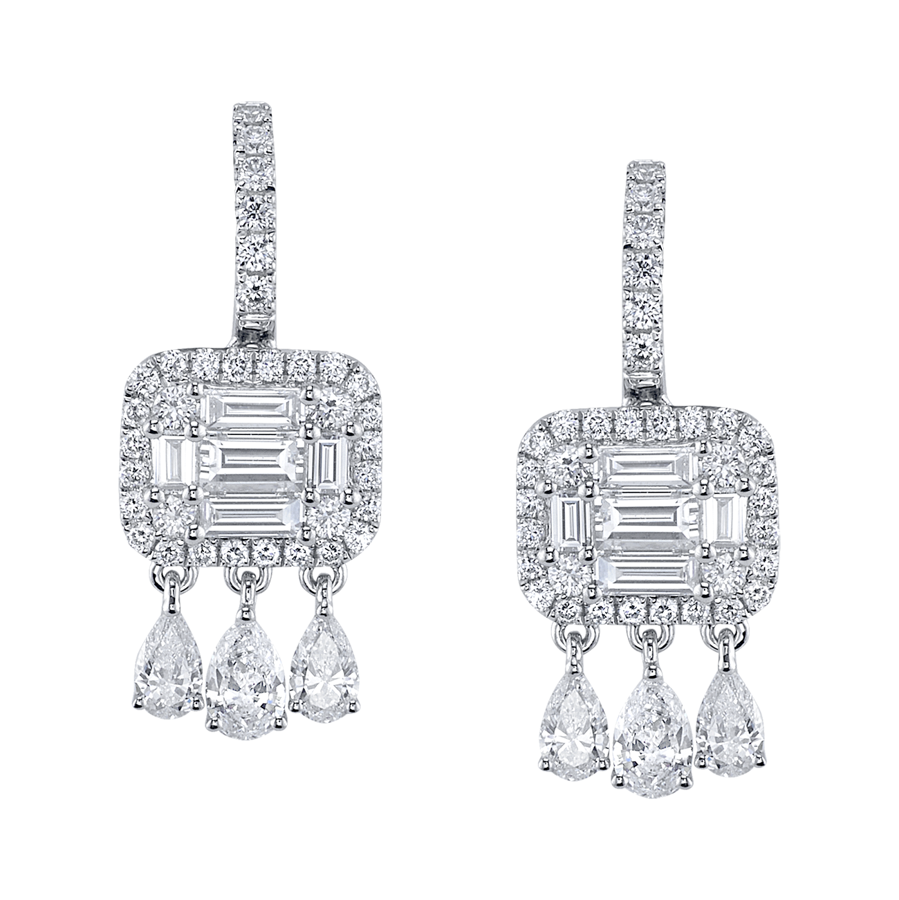 deBoulle Collection Diamond Dangle Earrings in White Gold