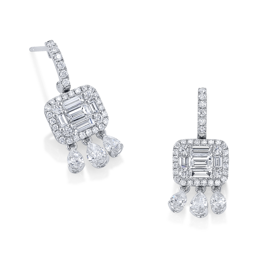 deBoulle Collection Diamond Dangle Earrings in White Gold