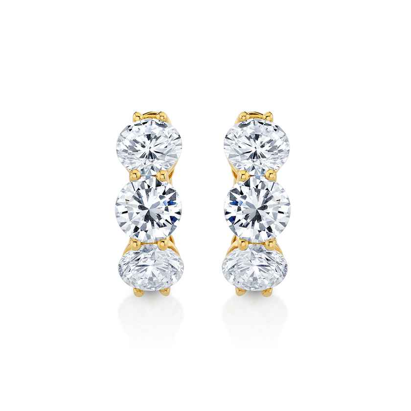 deBoulle Collection Classic Three Diamond Earrings in Yellow Gold