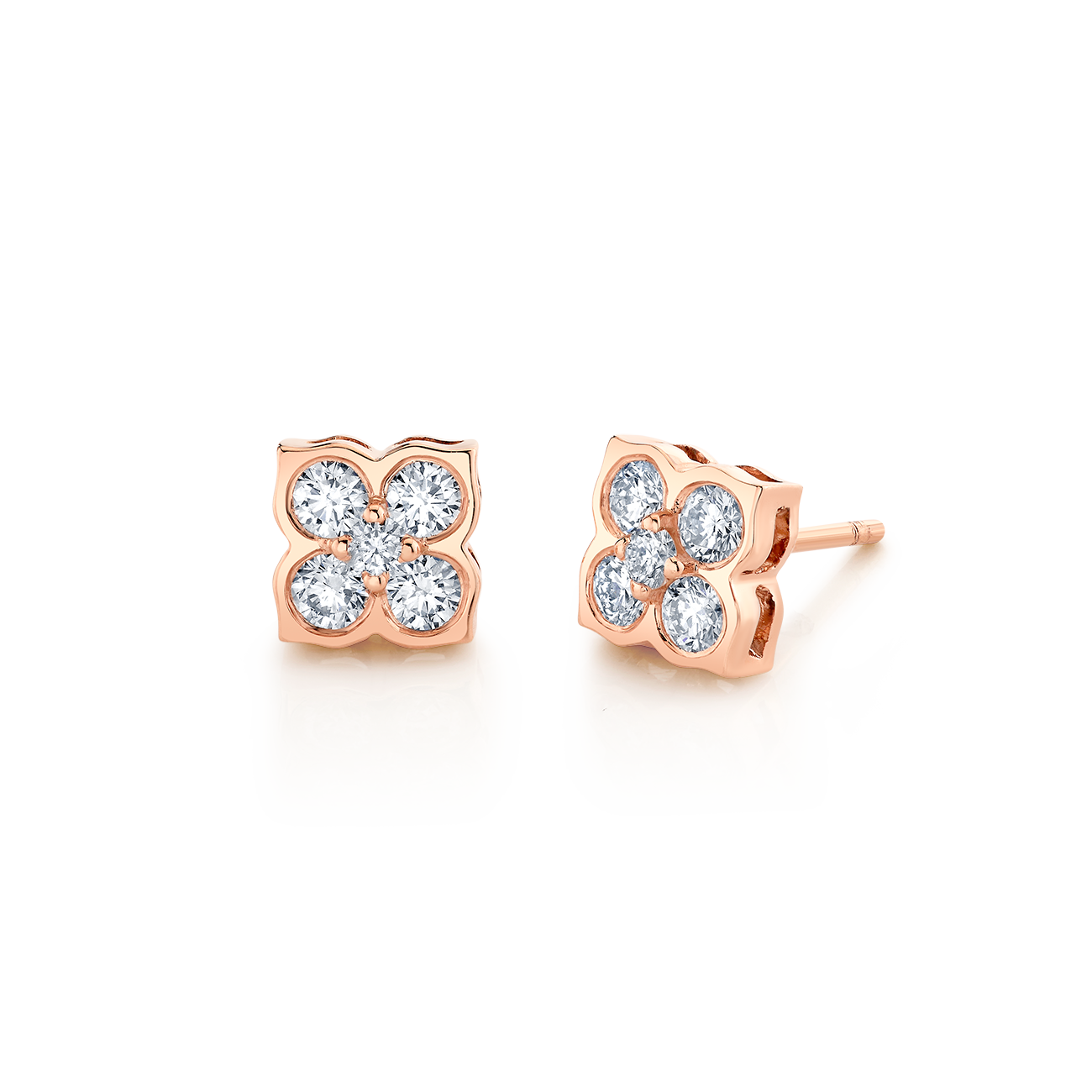 deBoulle Collection Pointed Floral Earrings in Rose Gold