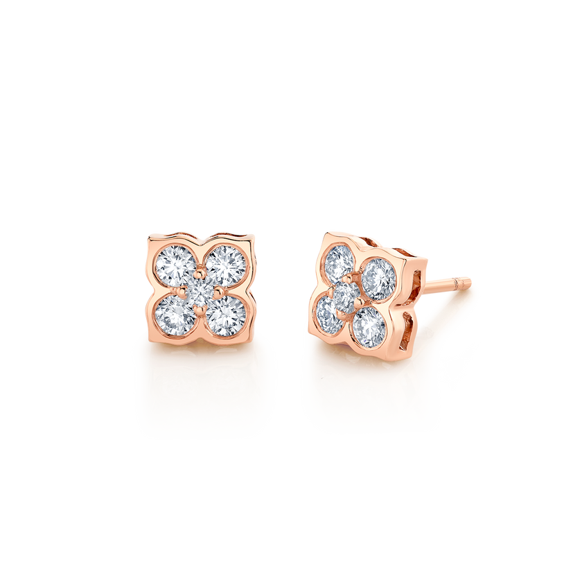 deBoulle Collection Pointed Floral Earrings in Rose Gold
