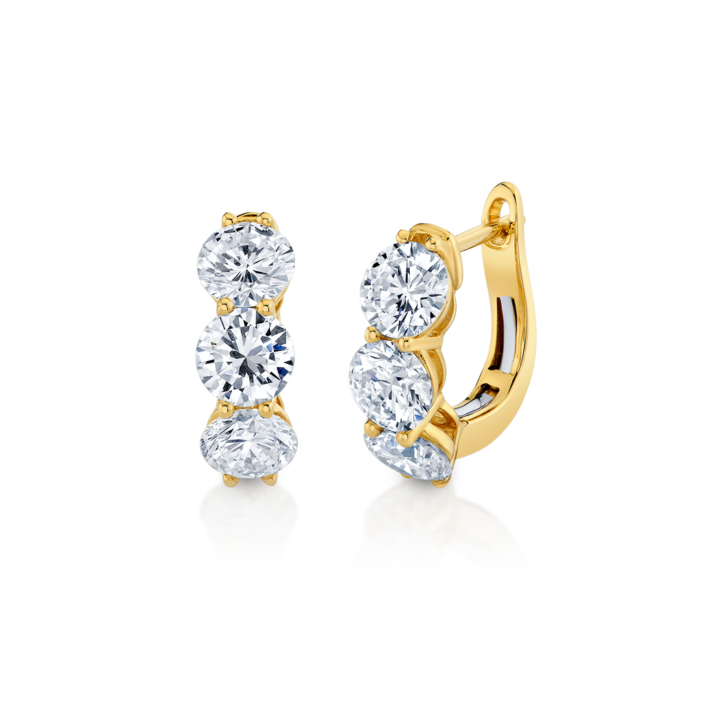 deBoulle Collection Classic Three Diamond Earrings in Yellow Gold