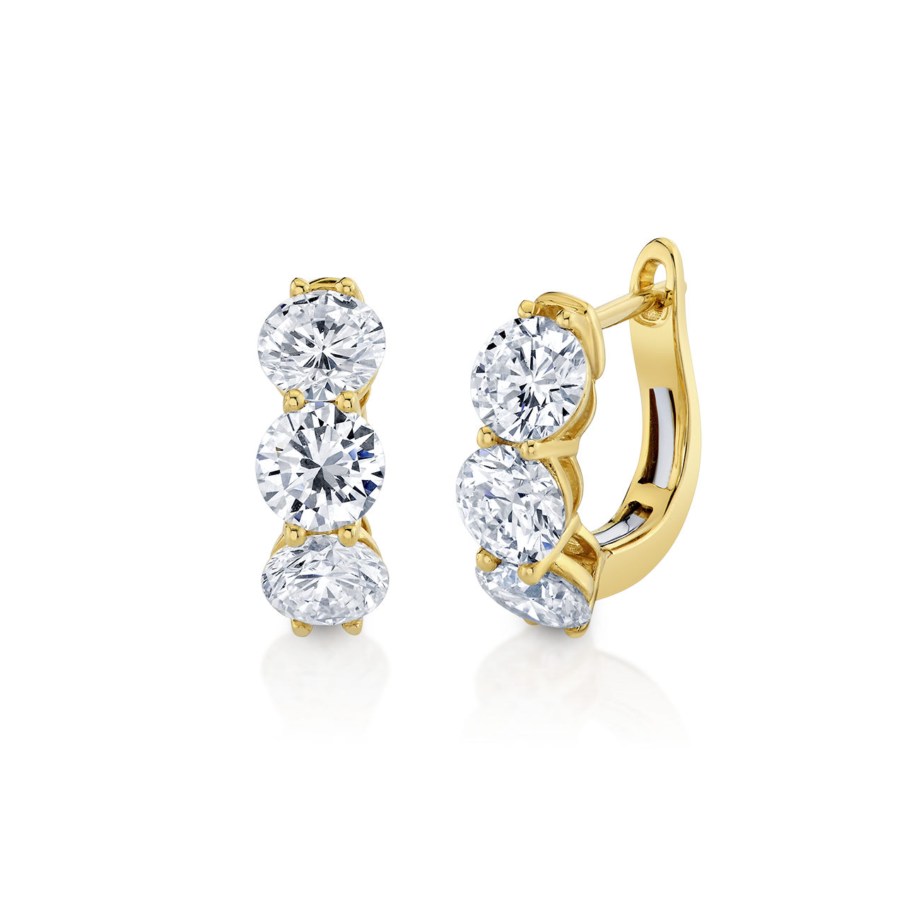 deBoulle Collection Classic Three Diamond Earrings in Yellow Gold