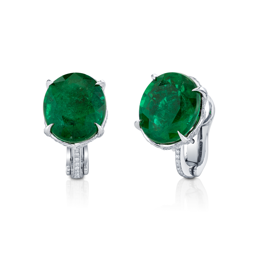 deBoulle High Jewelry Emerald and Diamond Earrings