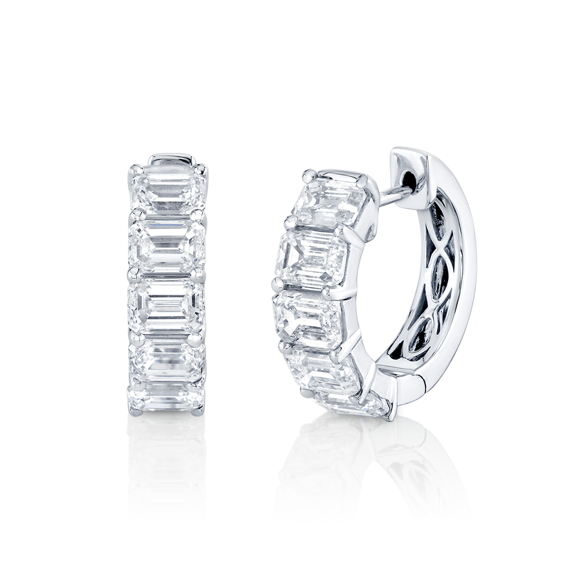 deBoulle Collection Emerald Cut Diamond Huggie Earrings