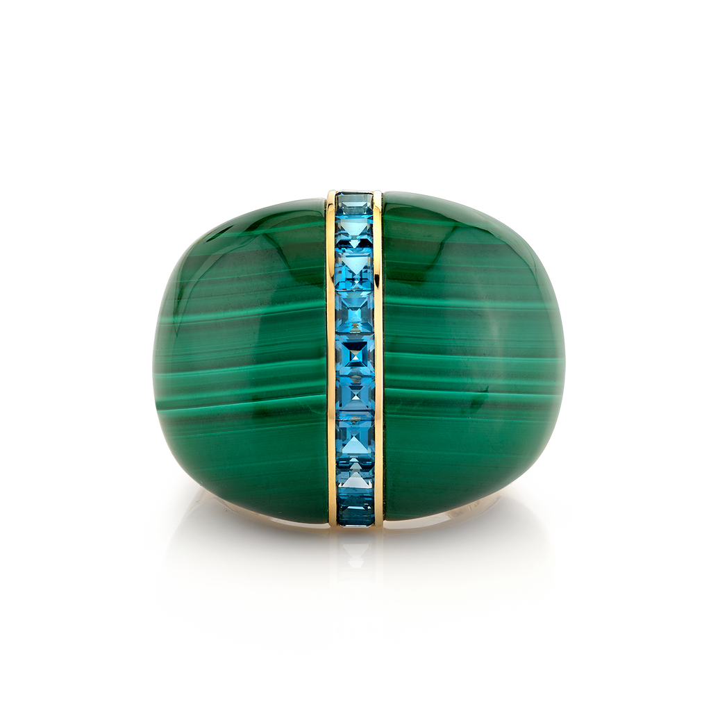 deBoulle Collection Malachite and Blue Topaz Bombé  Ring