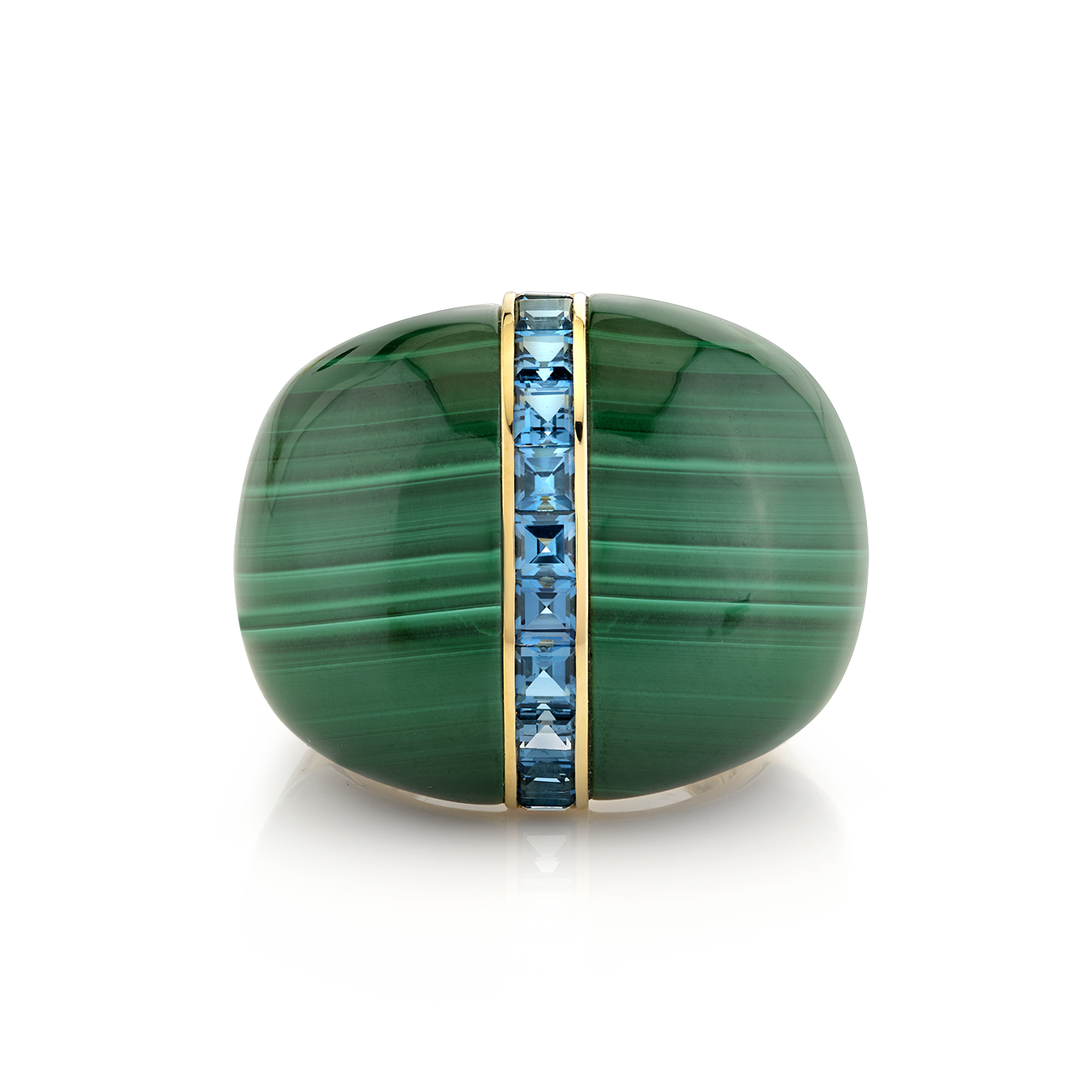 deBoulle Collection Malachite and Blue Topaz Bombé  Ring