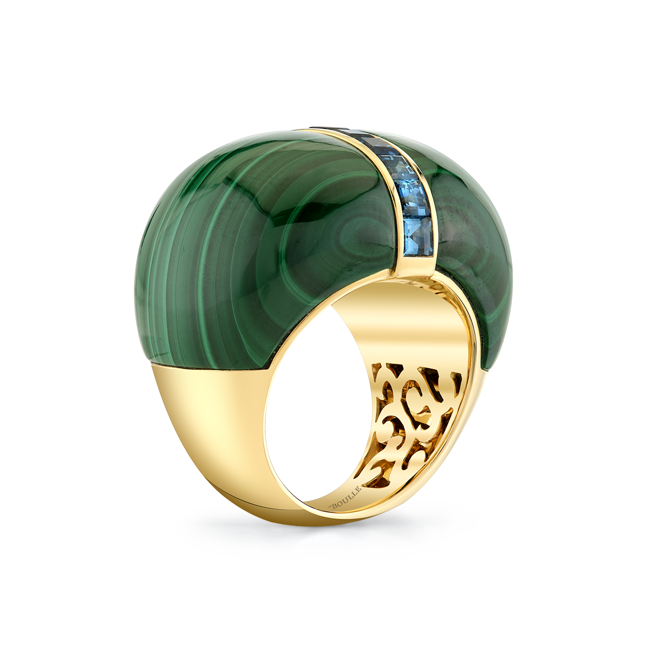 deBoulle Collection Malachite and Blue Topaz Bombé  Ring