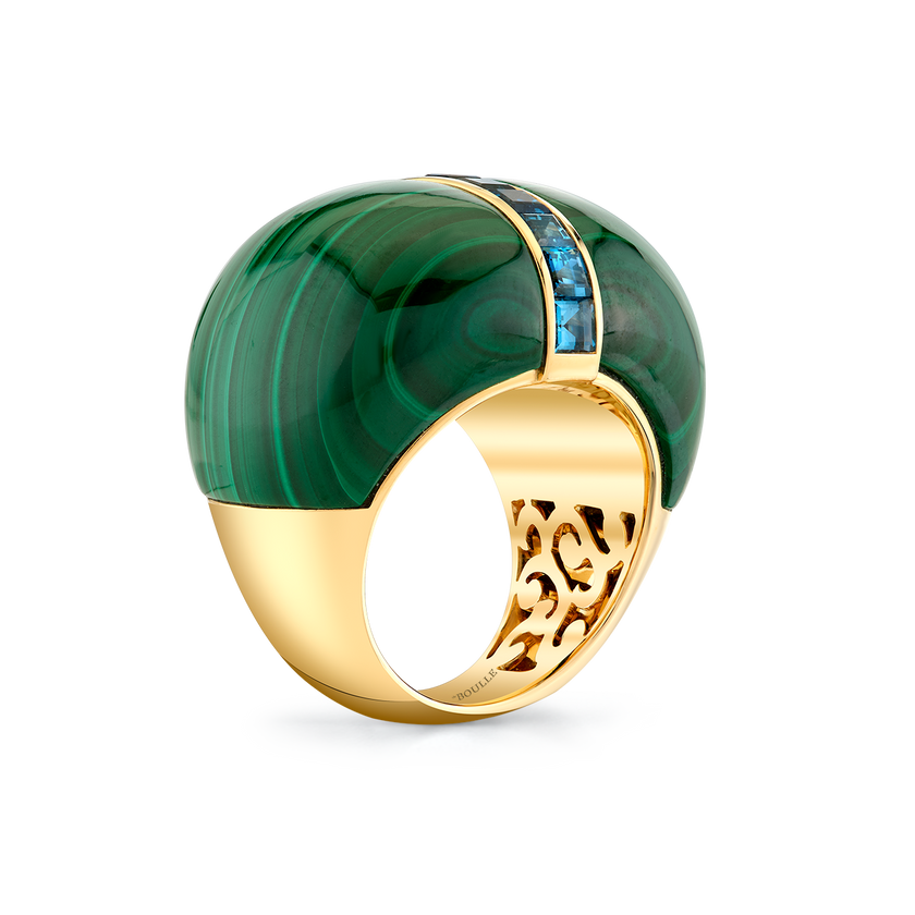 deBoulle Collection Malachite and Blue Topaz Bombé  Ring