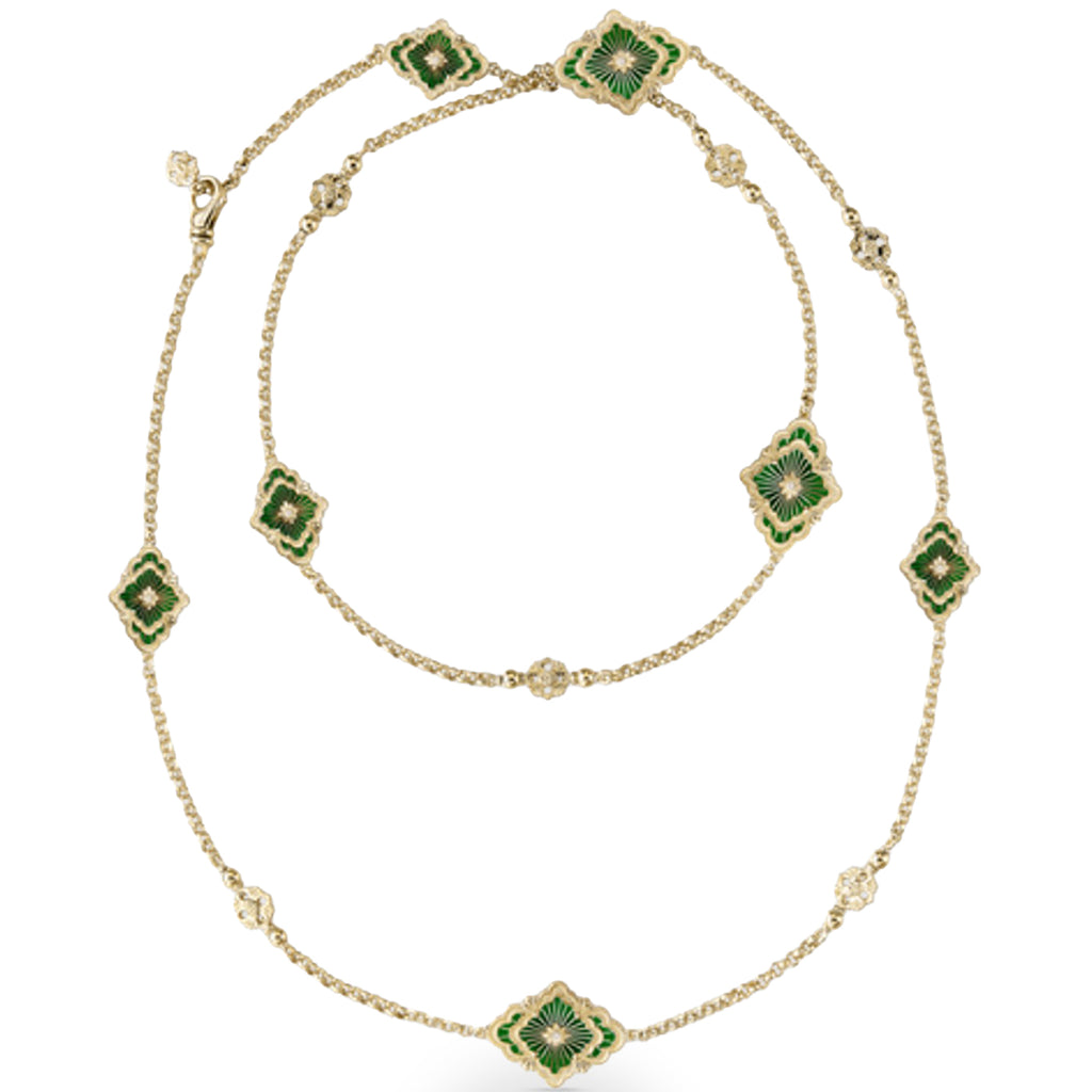 Opera Tulle Sautoir Necklace With Green Enamel And Diamonds