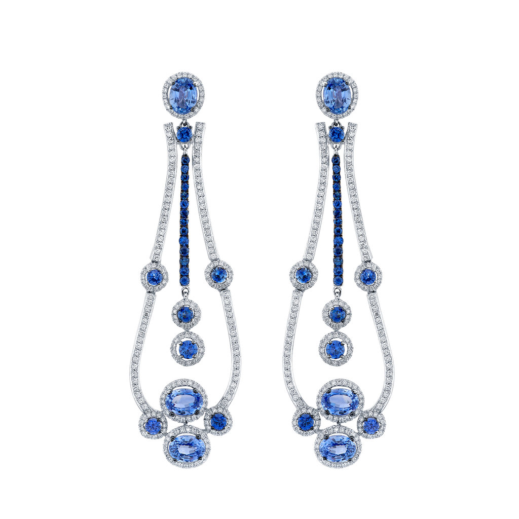 deBoulle Collection Sapphire Drop Earrings in White Gold