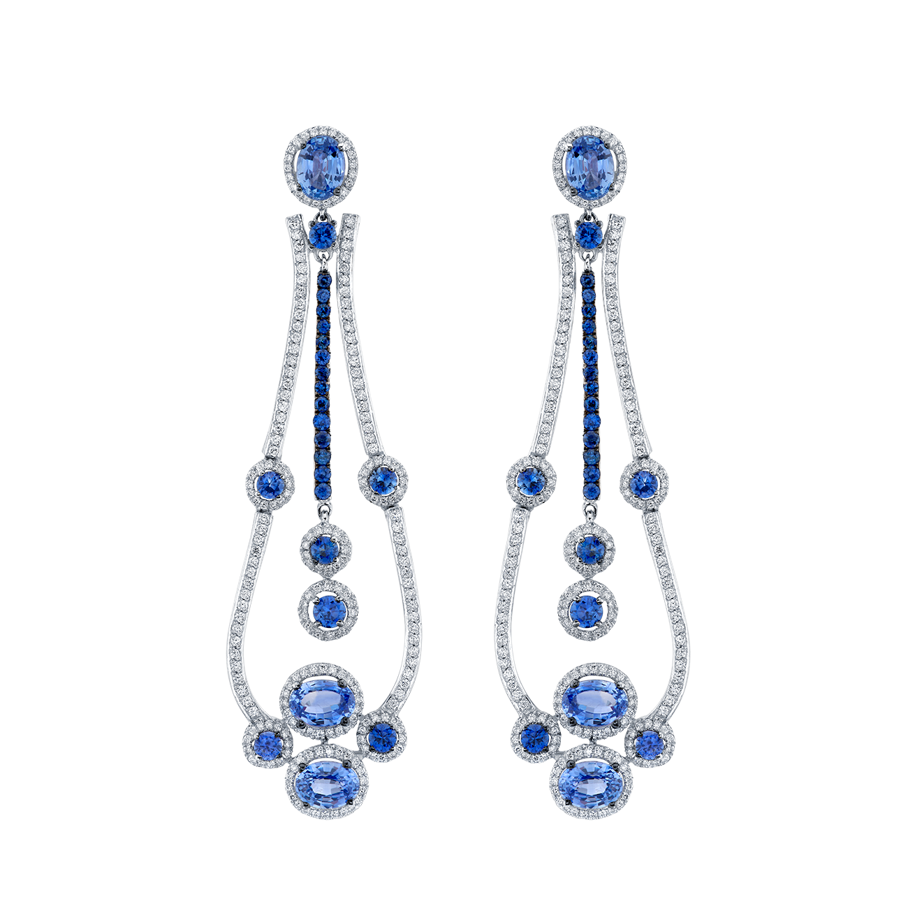 deBoulle Collection Sapphire Drop Earrings in White Gold