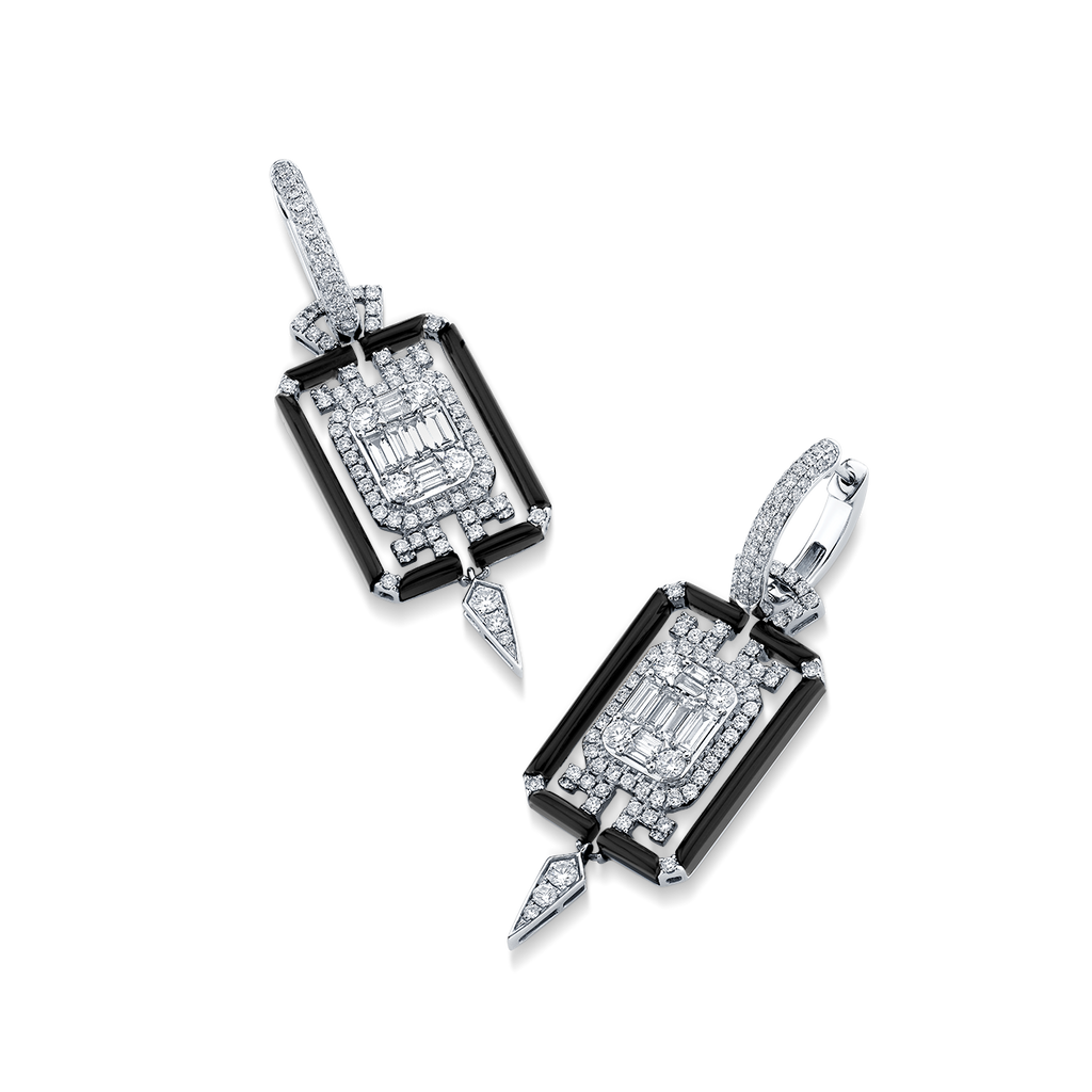 deBoulle Collection Art Deco Earrings in Black Enamel