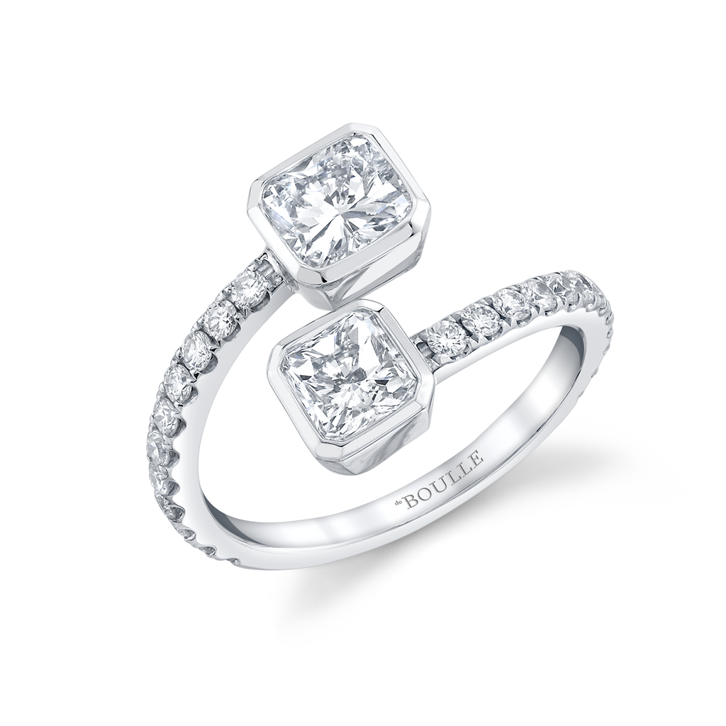 deBoulle Collection Toi Et Moi Ring with Radiant and Cushion Cut Diamonds