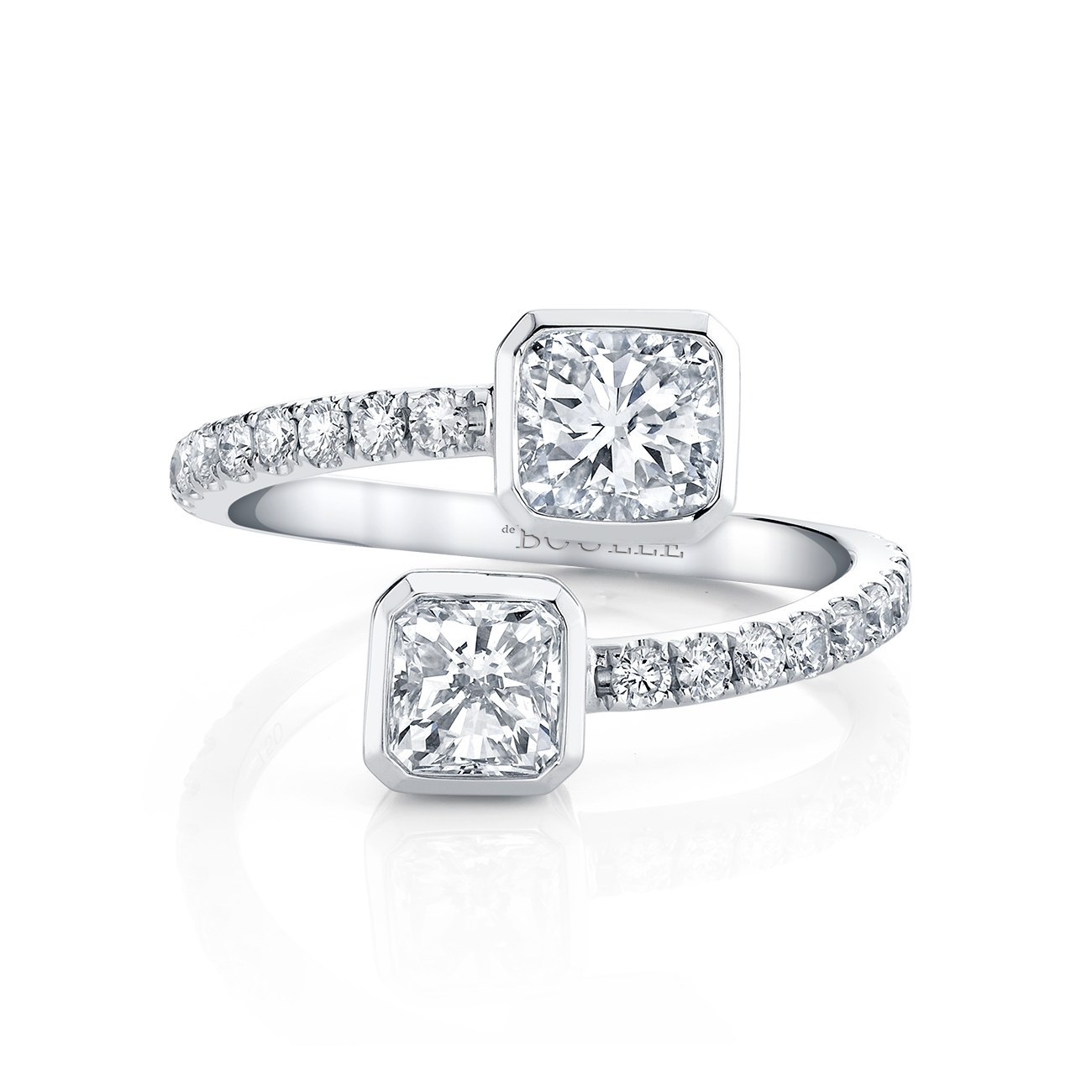 deBoulle Collection Toi Et Moi Ring with Radiant and Cushion Cut Diamonds