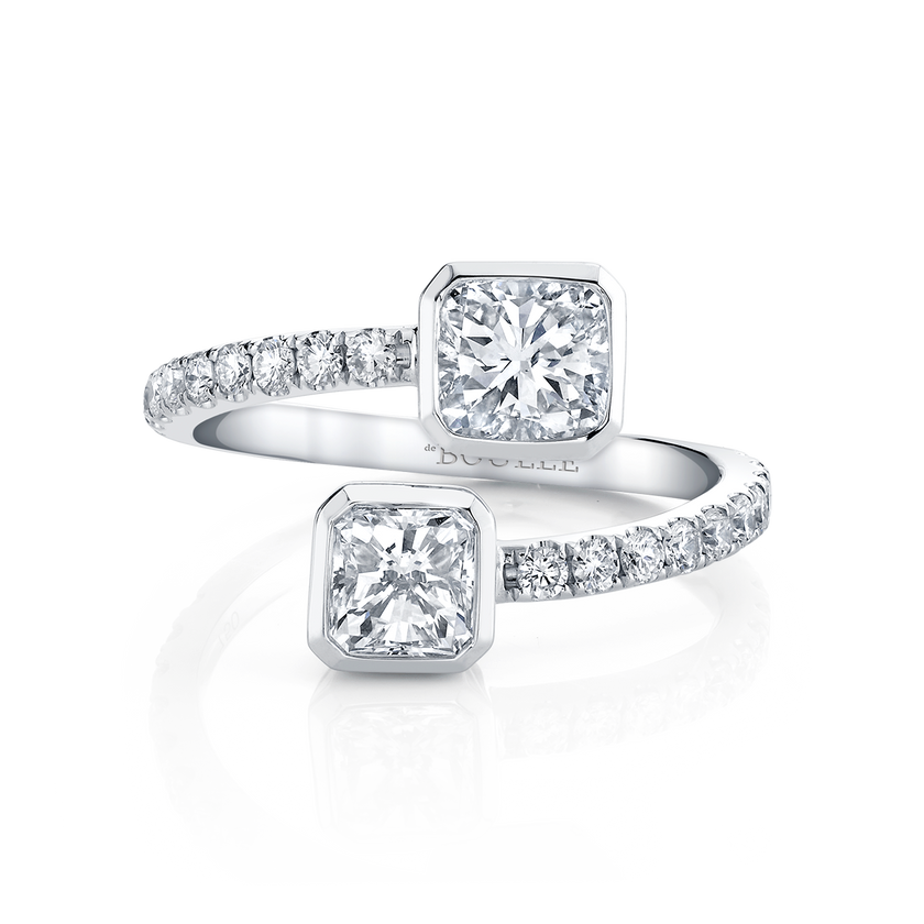 deBoulle Collection Toi Et Moi Ring with Radiant and Cushion Cut Diamonds