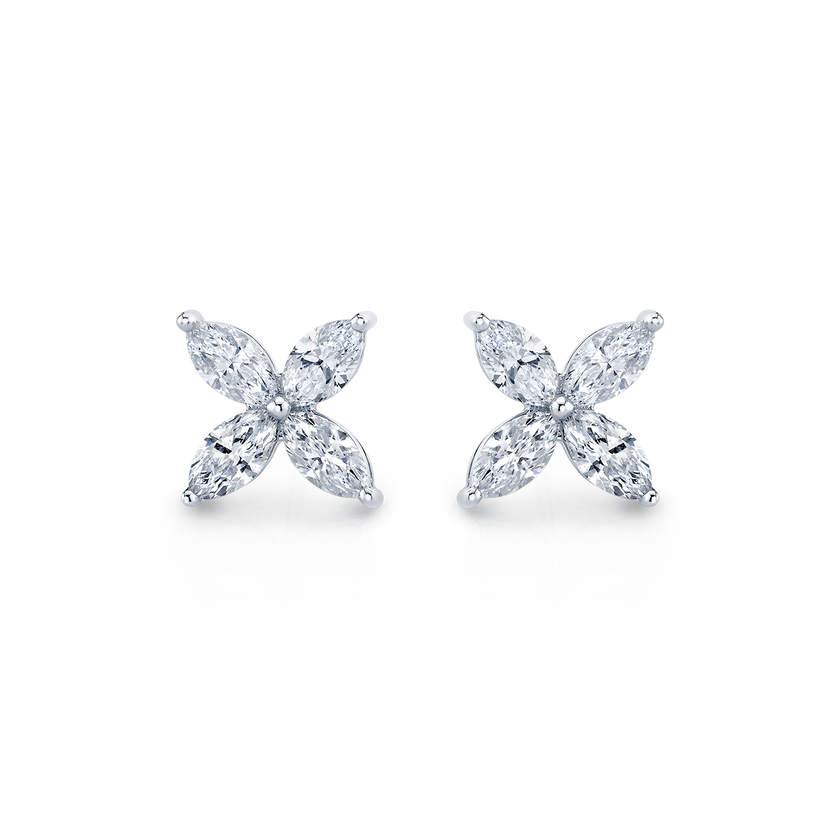 deBoulle Collection Four Petal Earrings in White Gold