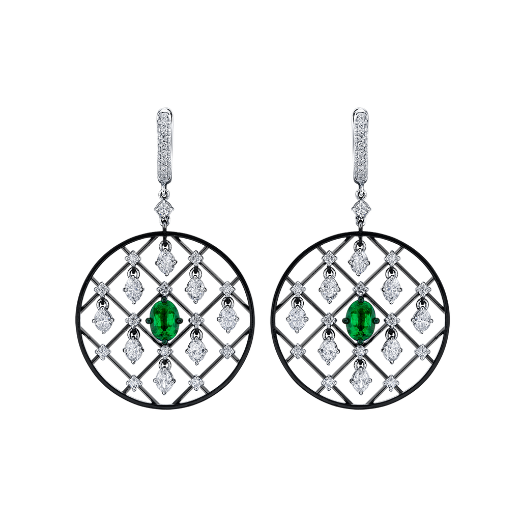 Mariani Openwork Emerald Lattice Medallion Earrings