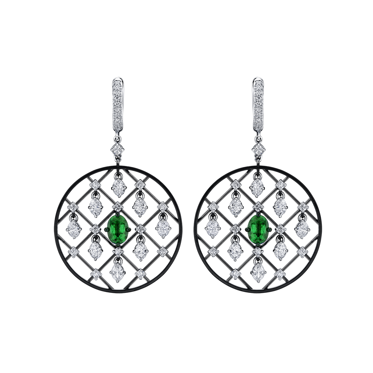 Mariani Openwork Emerald Lattice Medallion Earrings