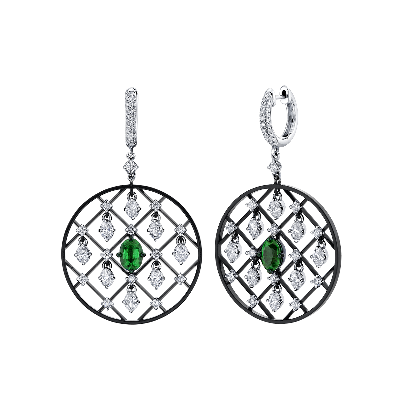 Mariani Openwork Emerald Lattice Medallion Earrings