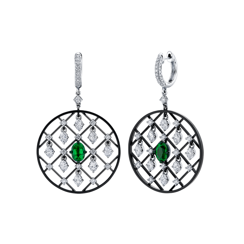 Mariani Openwork Emerald Lattice Medallion Earrings