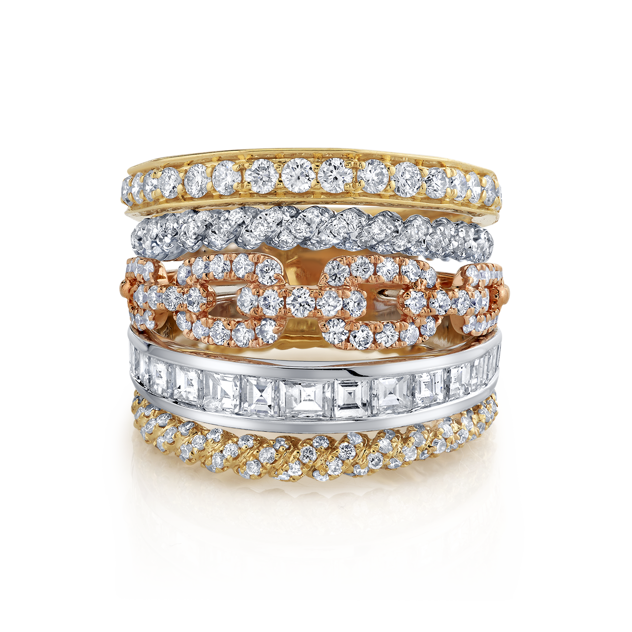 deBoulle Collection Modern Retro Ring in Rose, White and Yellow Gold