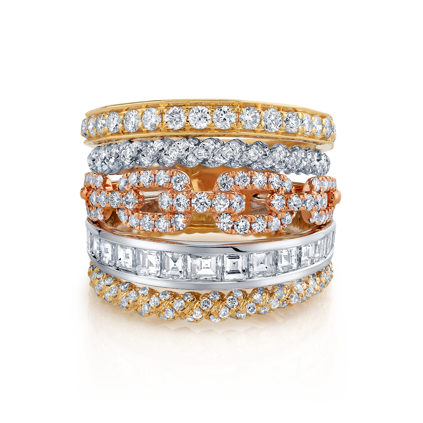 deBoulle Collection Modern Retro Ring in Rose, White and Yellow Gold