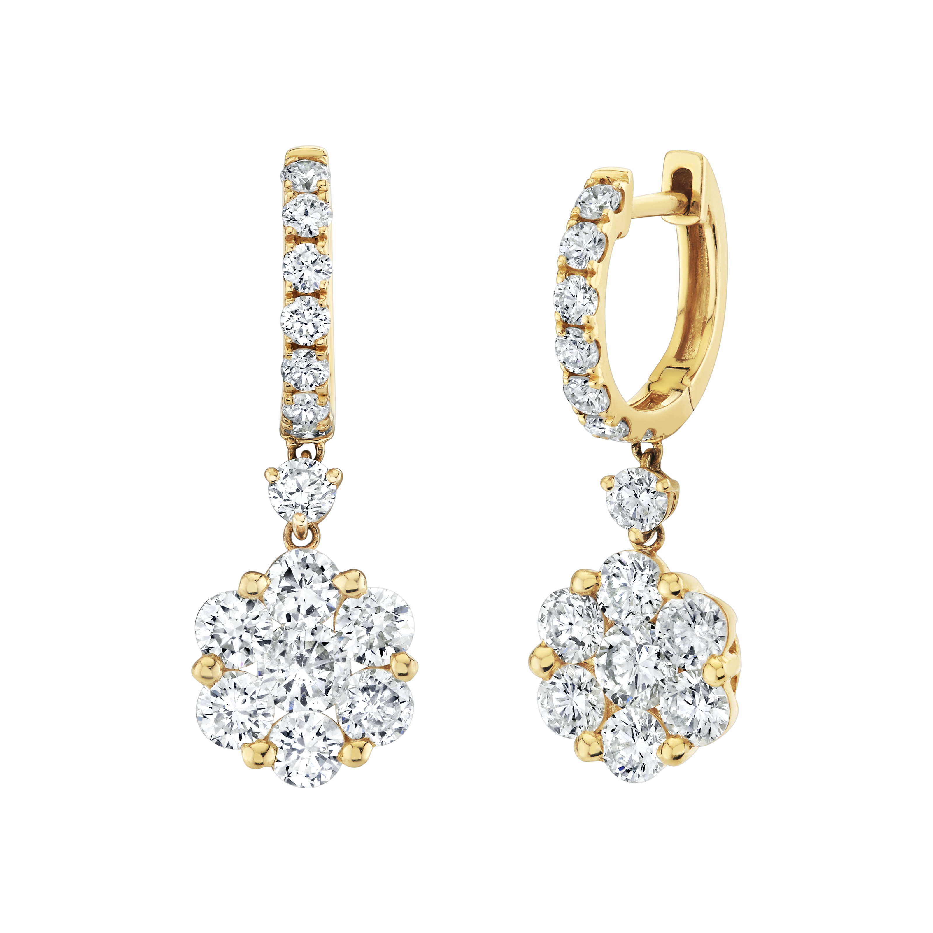 deBoulle Collection Flower Drop Earrings in Yellow Gold