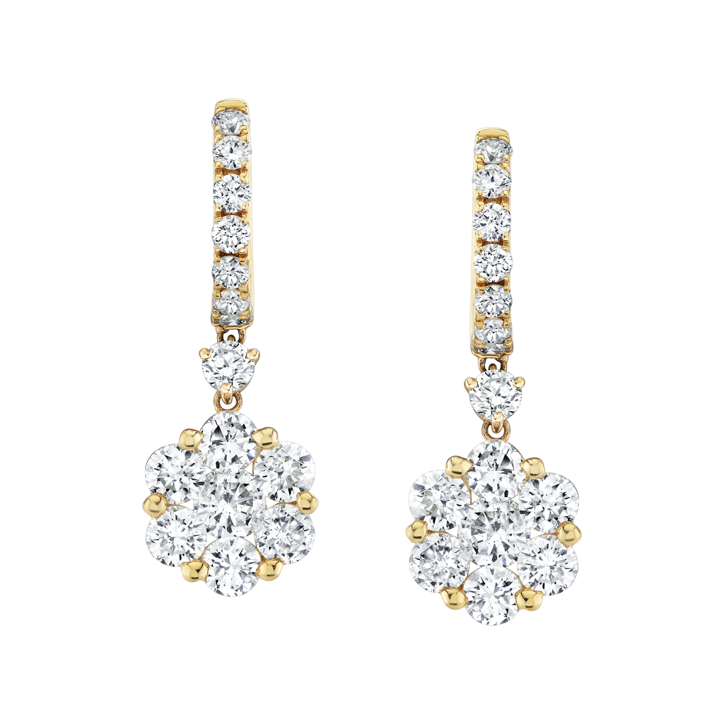 deBoulle Collection Flower Drop Earrings in Yellow Gold