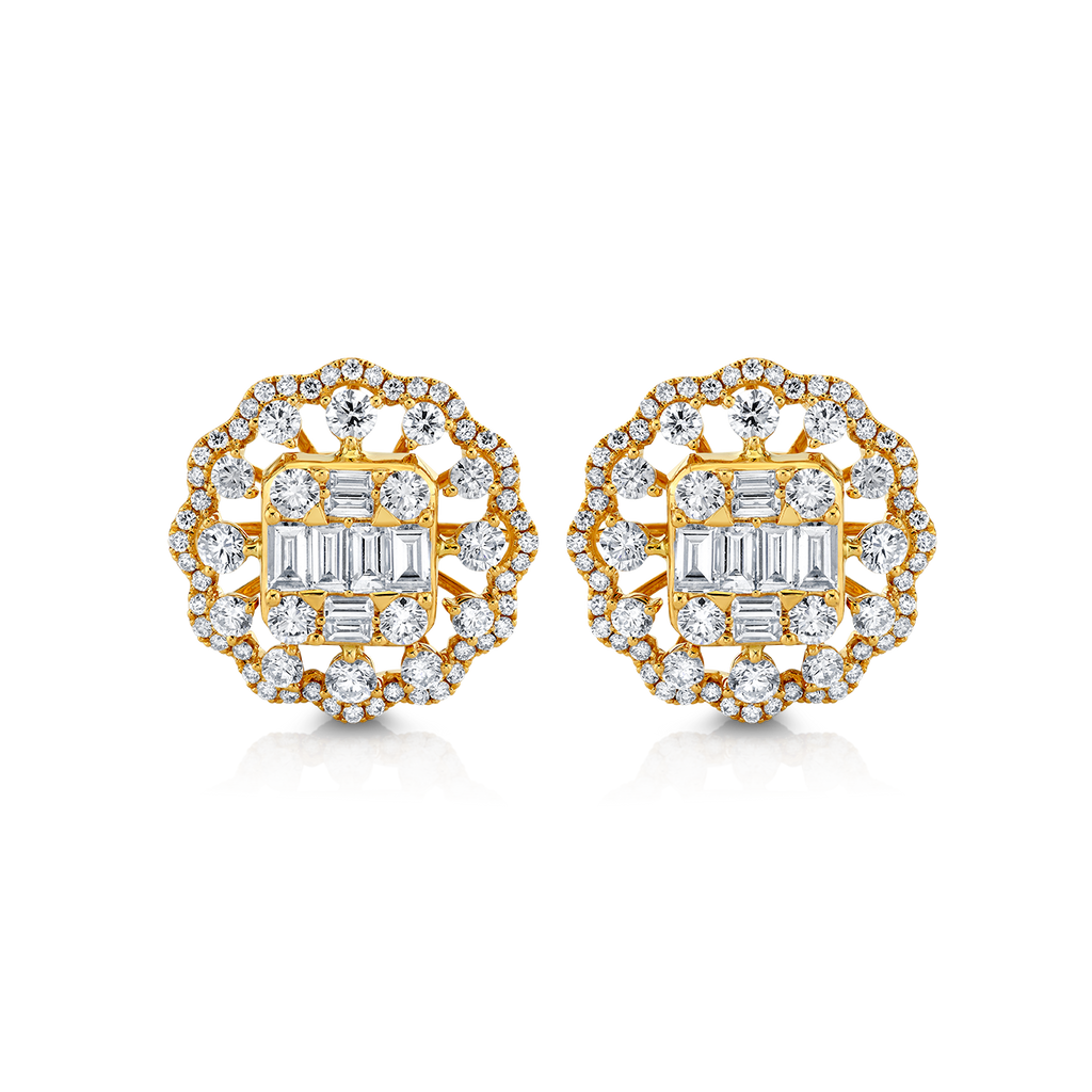 deBoulle Collection Diamond Scalloped Earrings in Yellow Gold