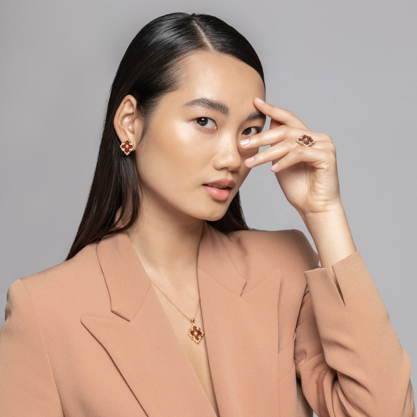 Opera Tulle Button Earrings With Red Enamel And Diamonds