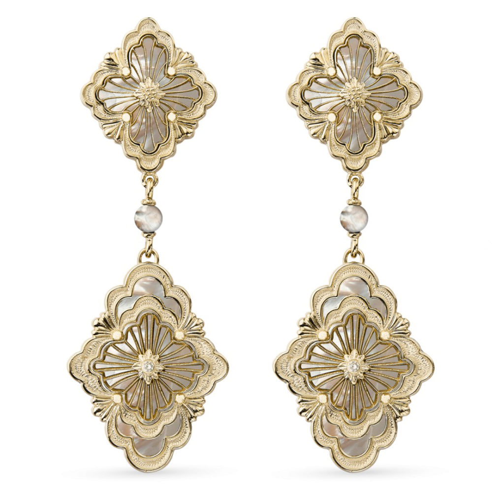 Opera Tulle Pendant Earrings With Mother Of Pearl And Diamonds