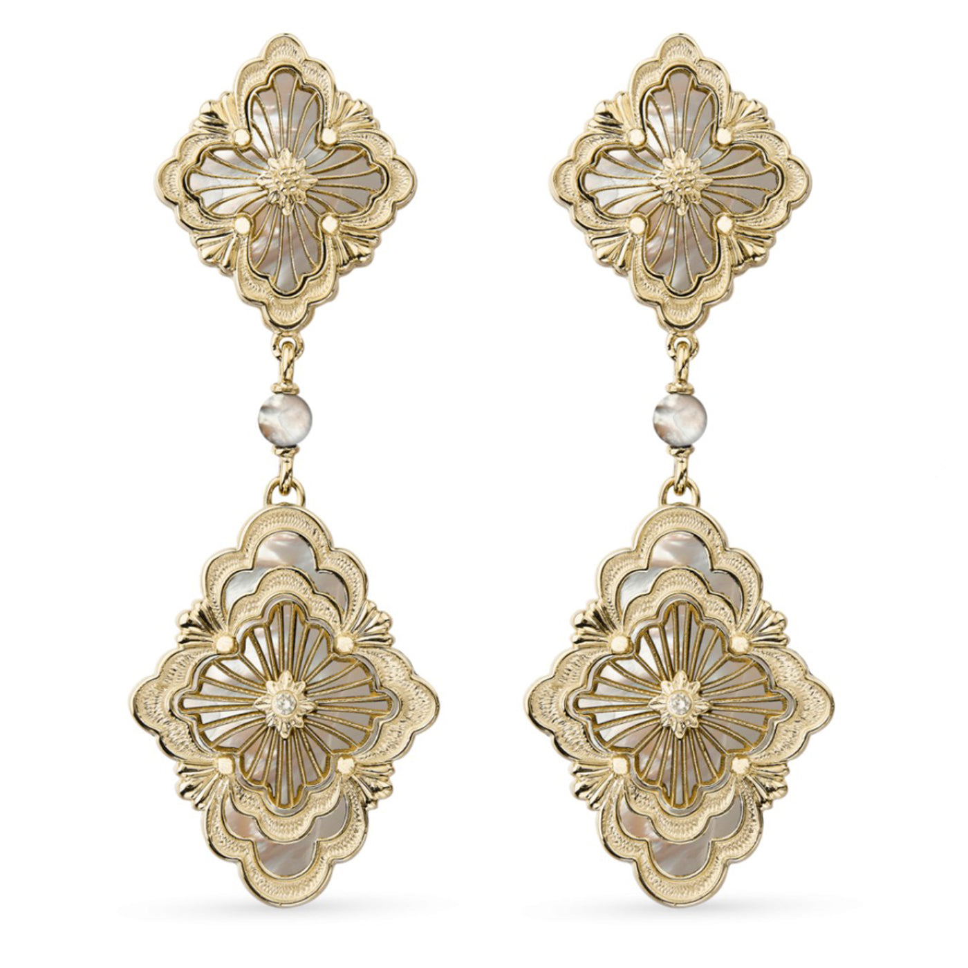 Opera Tulle Pendant Earrings With Mother Of Pearl And Diamonds